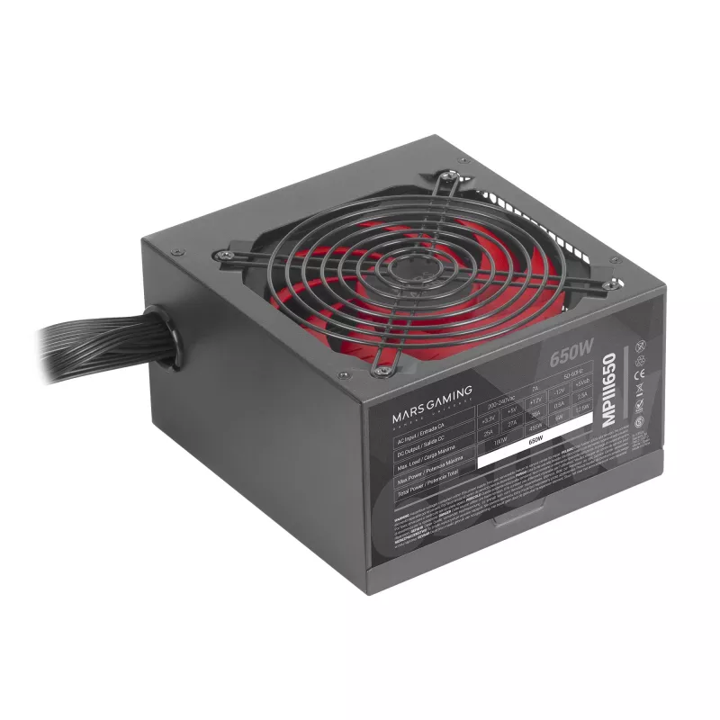 Mars Gaming MPIII650 650W ATX maitinimo blokas, 85% efektyvumas, AI-RPM tyli technologija, juodas