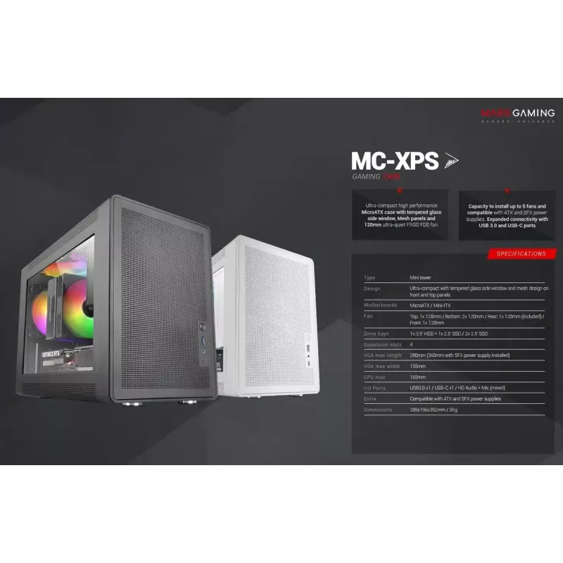 Korpusas Mars Gaming MCXPSW mATX baltas