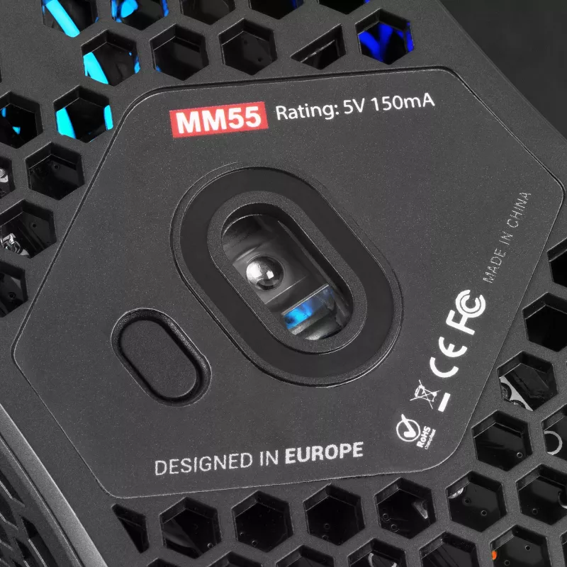 Mars Gaming MM55 Black RGB Chroma Gaming Pelė Itin Lengva 55g 12800 DPI HUANO Mechaniniai Jungikliai
