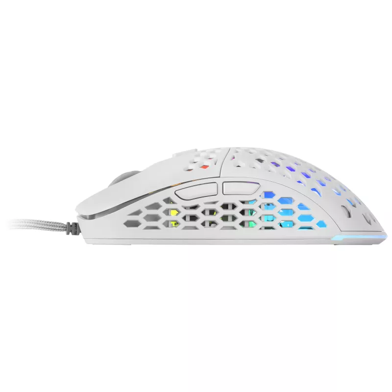Mars Gaming MM55W White RGB Chroma pelė žaidimams itin lengva 55g 12800 DPI HUANO mechaniniai jungikliai
