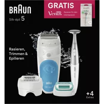 Braun Silk-épil 5 810 + Gillette Venus Trimmer 28 pincetai, mėlyna, balta