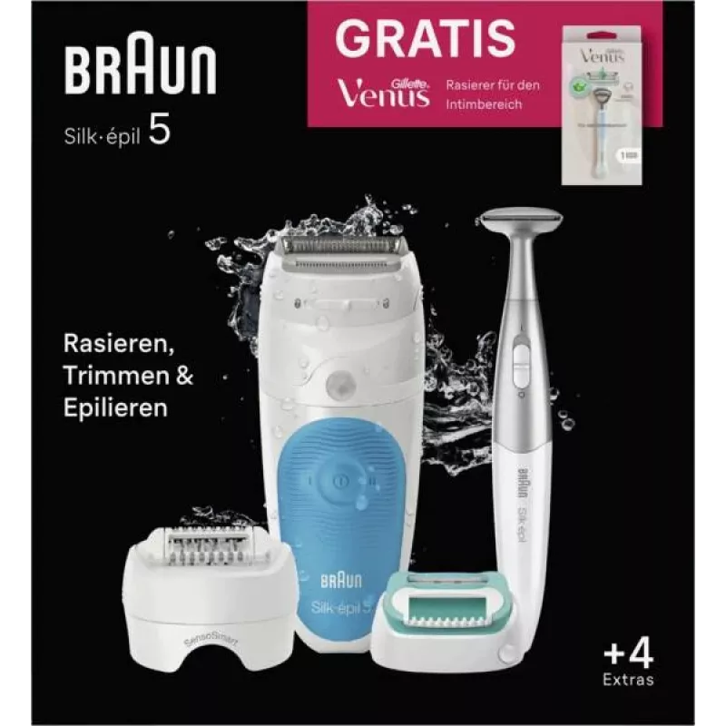 Braun Silk-épil 5 810 + Gillette Venus Trimmer 28 pincetai, mėlyna, balta