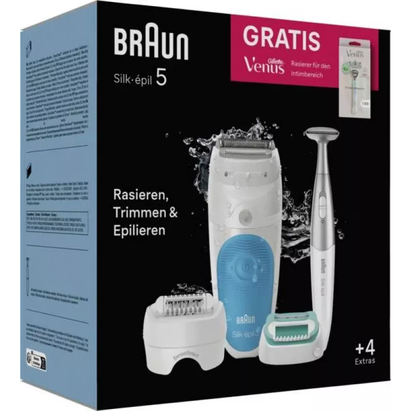 Braun Silk-épil 5 810 + Gillette Venus Trimmer 28 pincetai, mėlyna, balta