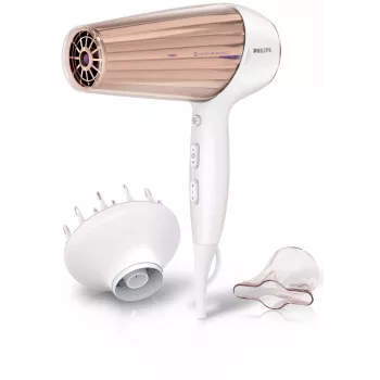 Plaukų džiovintuvas Philips MoistureProtect Sensor HP8280/00 — 2300 W, nuolatinės srovės variklis, 6 greičiai, jonizacija, šalto oro pūtimas, violetinė/balta