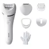 Philips Series 8000 BRE715/00 šlapias ir sausas epiliatorius, sidabrinis, baltas, 32 pincetai, 70400 aps./min., baterija, 15 V, įmontuota baterija