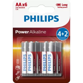 Philips Power Alkaline baterija LR6P6BP/10 (AA, 1,5 V, 6 vnt.)