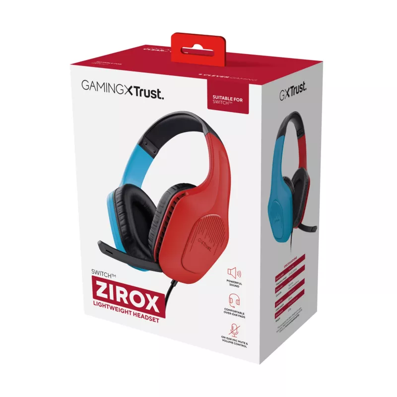 Trust GXT 416S Zirox ausinės laidinės žaidimams ant galvos juodos, žydros, raudonos