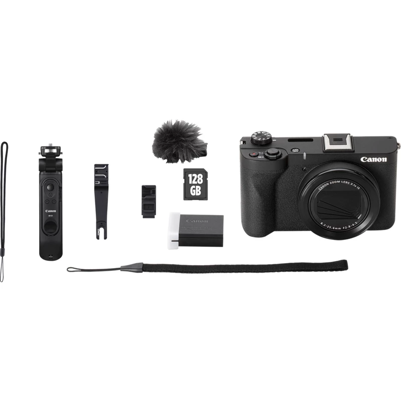 Kompaktiška kamera Canon PowerShot V1 Premium Vlogger Kit — 22,3 MP, 1/4 colio CMOS, 4K UHD, 3,1x optinis priartinimas, 3 colių lietimui jautrus ekranas, Juoda