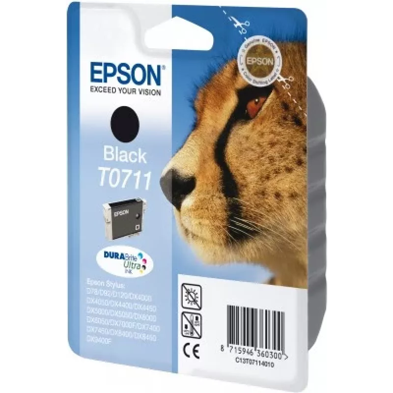 Epson Cheetah kasetė juoda T0711 DURABrite Ultra rašalas, pigmentinis, 1 vnt.