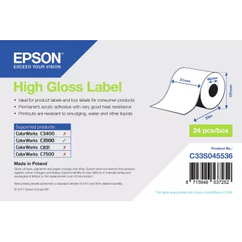 Epson High Gloss Label – nuolatinis ritinys 51mm x 33m