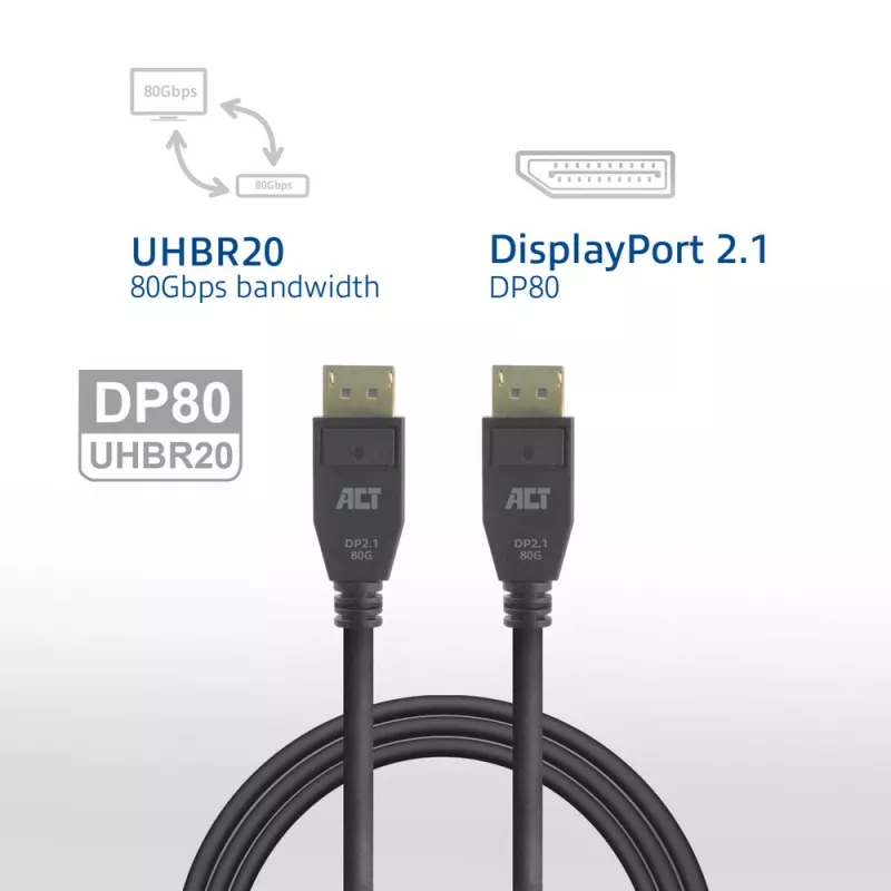 ACT AK4081 DisplayPort 2.1 laidas 1 m, juodas