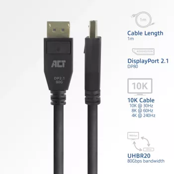 ACT AK4082 DisplayPort 2.1 laidas 2 m juodas