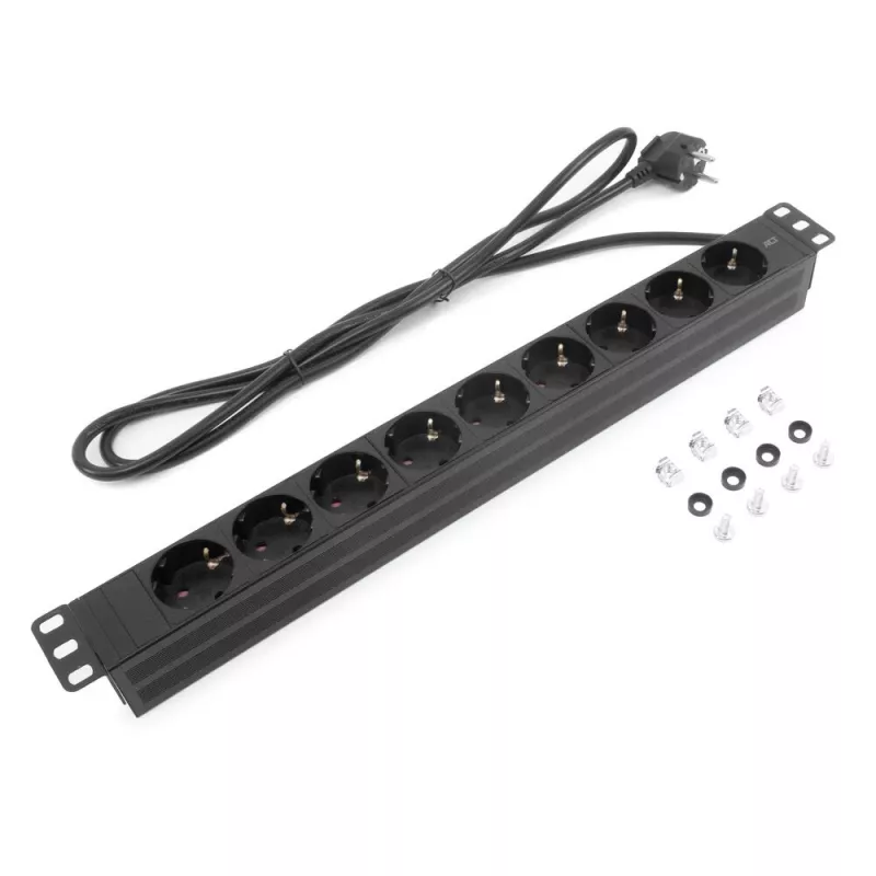 ACT ilginimo laidas PDU 19 colių su CEE7/7 kištuku ir 9 F tipo lizdais, 3 m H05VV-F 3G1.5