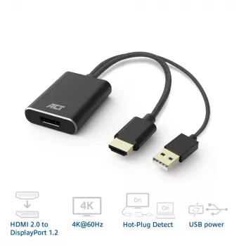 ACT AC7536 vaizdo kabelio adapteris 0,24 m HDMI + USB DisplayPort juodas