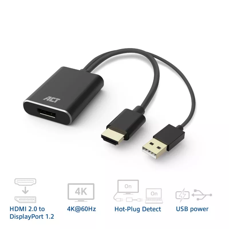 ACT AC7536 vaizdo kabelio adapteris 0,24 m HDMI + USB DisplayPort juodas