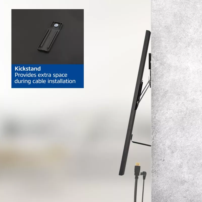 ACT fiksuotas TV laikiklis prie sienos AC8356, 37–80 colių, itin plonas, VESA 200×200–600×400, 75 kg talpa, 9,5 mm tarpas, juodas