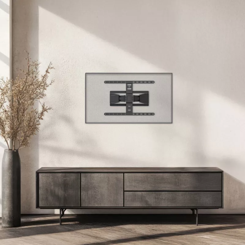 Pilno judesio TV sieninis laikiklis ACT AC8357 43–90 colių ekranams, VESA 100x200–600x400, pakreipimas -15°–3°, pasukimas ±30°, maks. apkrova 50 kg, itin plonas