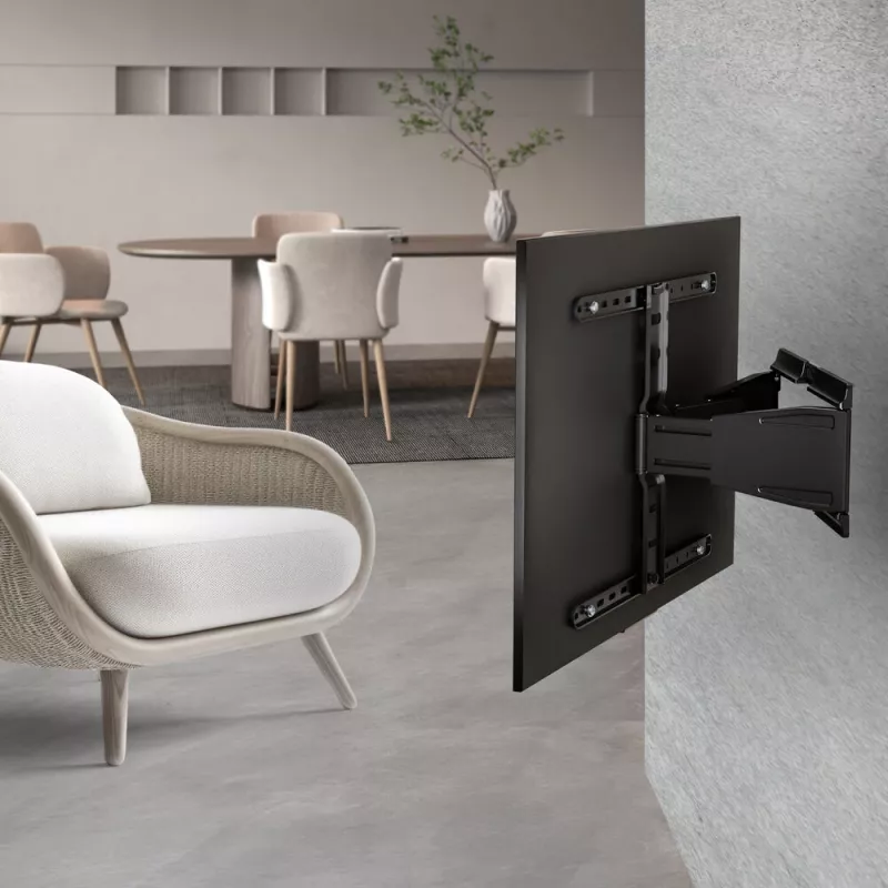 Pilno judesio TV sieninis laikiklis ACT AC8357 43–90 colių ekranams, VESA 100x200–600x400, pakreipimas -15°–3°, pasukimas ±30°, maks. apkrova 50 kg, itin plonas