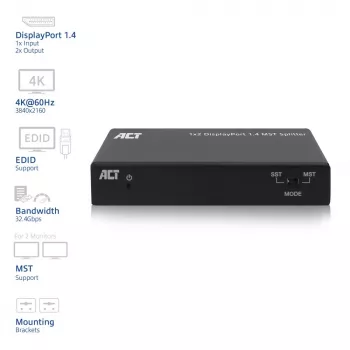 ACT 1x2 DisplayPort 1.4 MST skirstytuvas