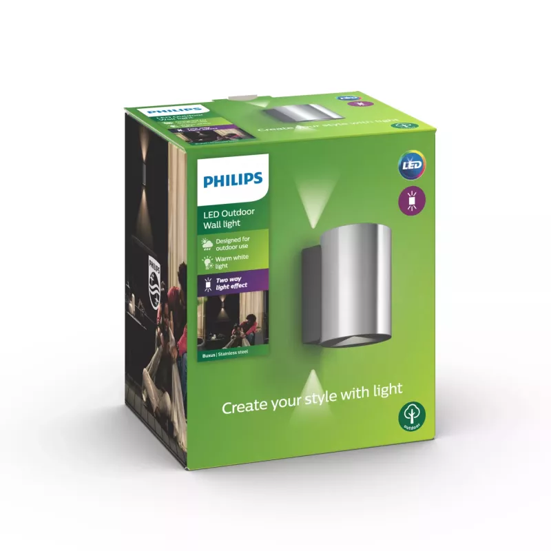 Philips myGarden Buxus sieninis šviestuvas 4,5W, lauko sieninis apšvietimas, nerūdijantis plienas, metalas, IP44, terasa, sodas