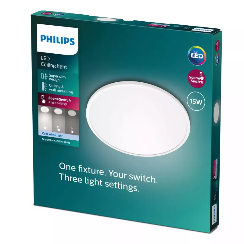 Philips Functional Super Slim 15 W LED lubatas šviestuvas, apvalus, 250 mm, 220–240 V, baltas