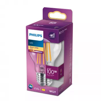Philips Filament Lemputė Skaidri 100W A60 E27 10.5W Šilta Balta 1521lm