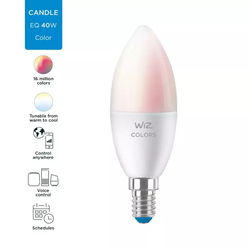 WiZ C37 E14 LED protinga lemputė 4.9 W 470 lm spalvota ir balta šviesa Wi-Fi