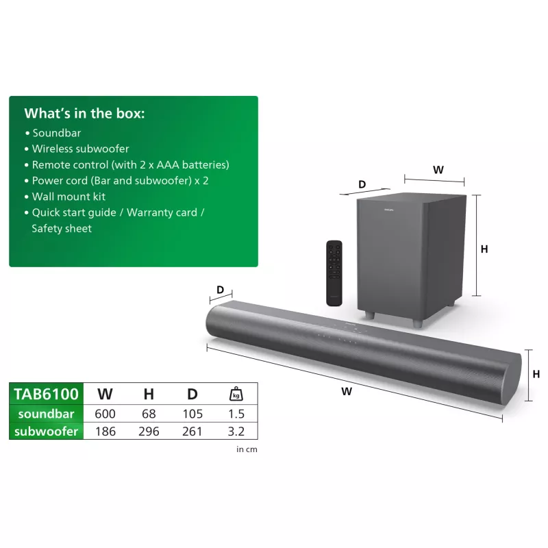 Garsiakalbis Soundbar Philips TAB6100/10 2.1 kanalų 80 W RMS Dolby Atmos