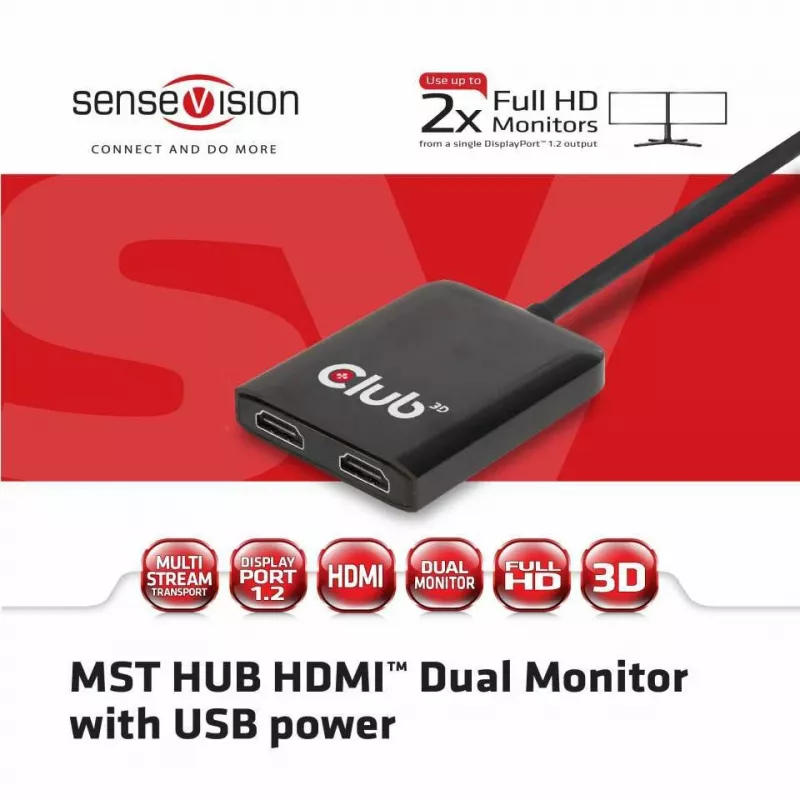 CLUB3D Multi Stream Transport Hub DisplayPort 1.2 į HDMI dviejų monitorių