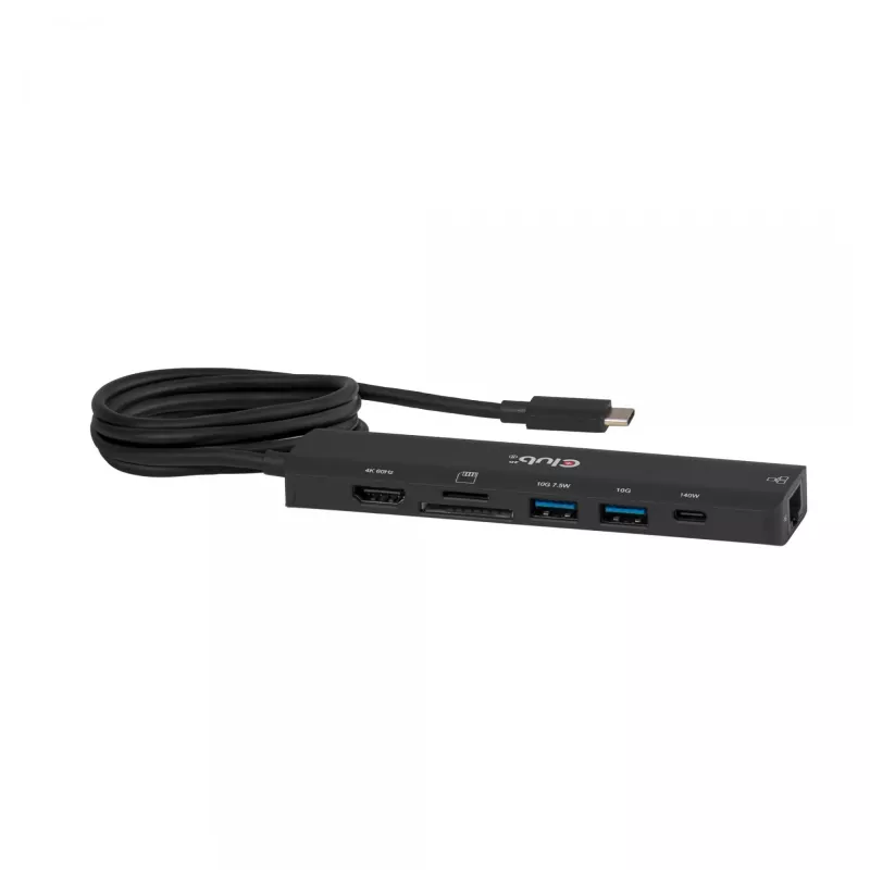 USB-C į HDMI šakotuvas CLUB3D 7-1 — laidinis, Gigabit Ethernet, juodas, 136×34×94,5 mm