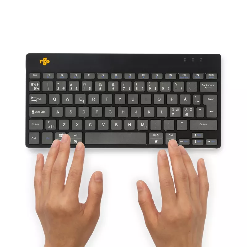 R-Go Tools ergonominė klaviatūra R-Go Compact Break, kompaktiška klaviatūra su pertraukų programine įranga, QWERTY (NORDIC), Bluetooth, juoda