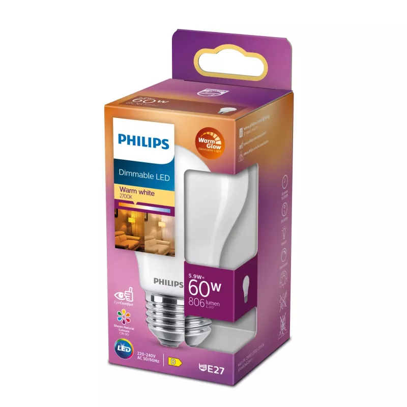 LED lempa Philips Warm Glow E27 806 lm reguliuojamo ryškumo CRI 90