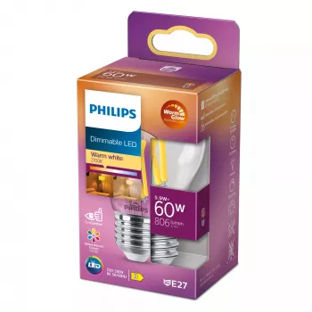 Philips Filament Candle Clear 60W P45 E27, 5.9 W, 60 W, E27, 806 lm, 15000 h, Šilta šviesa