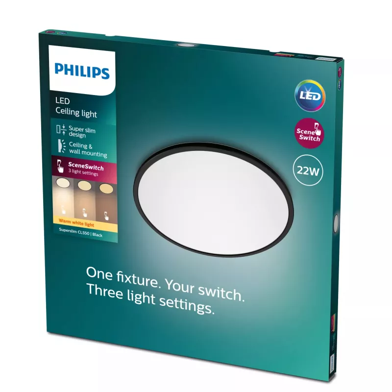 Philips Functional Super Slim 22 W LED lubinis šviestuvas juodas apvalus