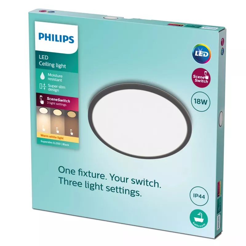 Philips funkcinis lubinis šviestuvas 18W 2700K 1500 lm reguliuojamas paviršinis LED juodas