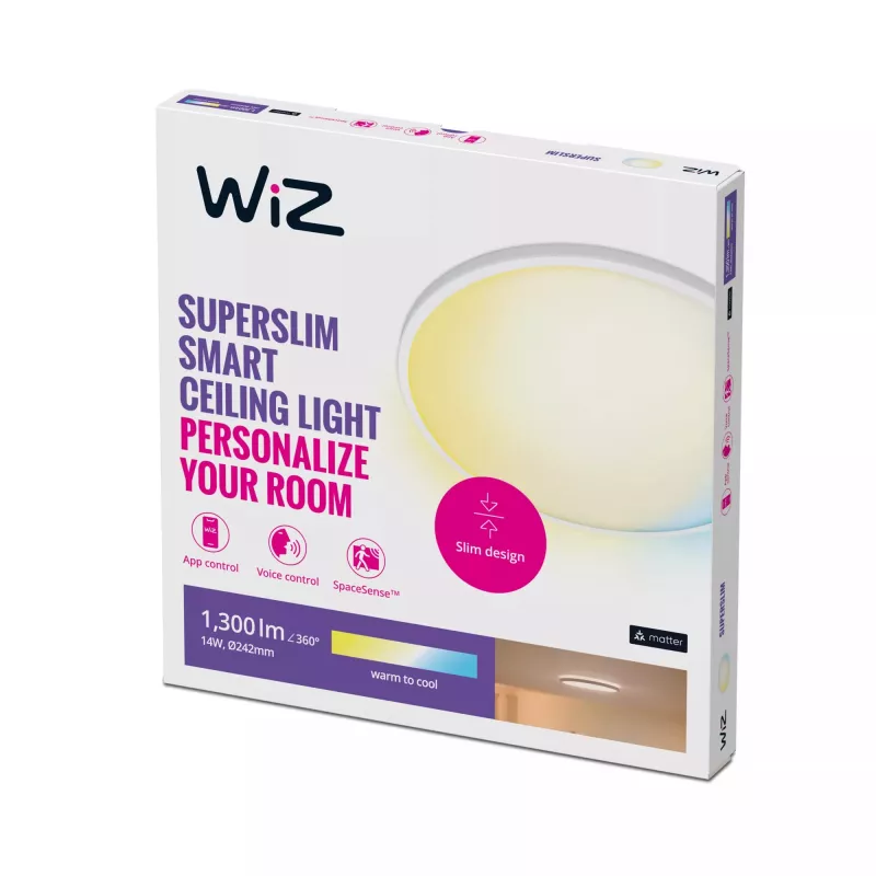 Prožektorius lubinis išmanusis WiZ Superslim Ceiling 14 W Wi-Fi/Bluetooth Baltas