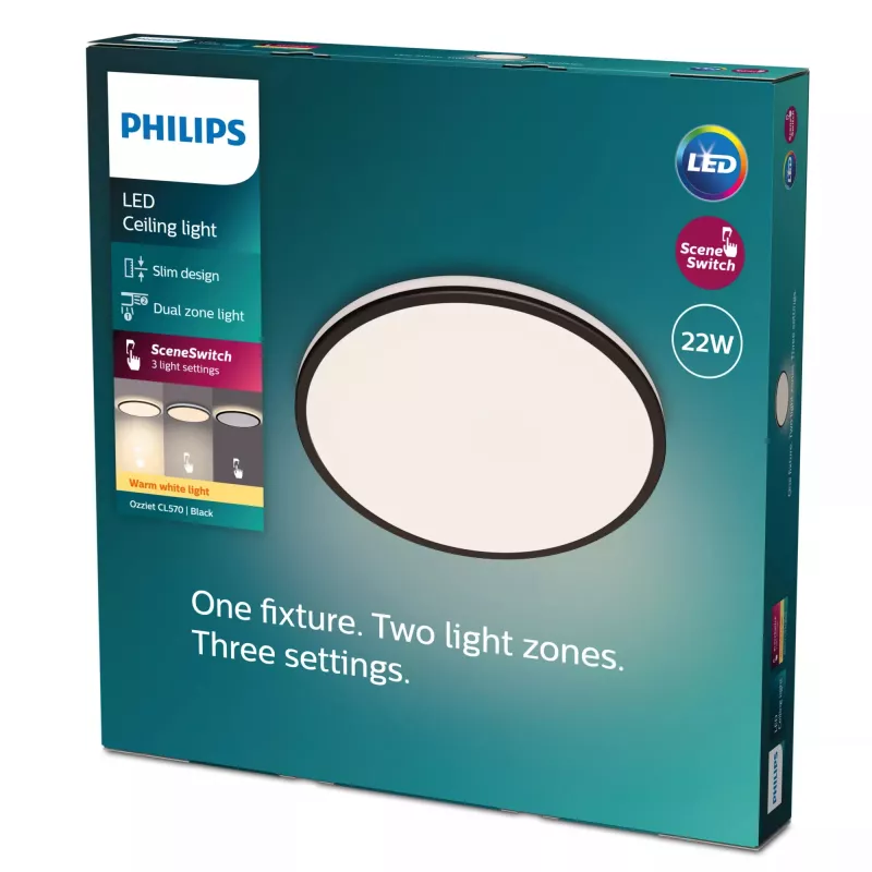 Philips Ozziet LED lubinis šviestuvas 22 W, 2700 K, 2300 lm, IP20, juodas