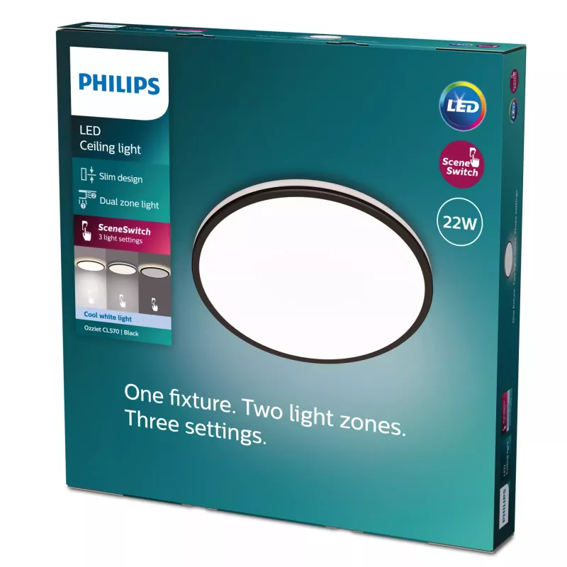 Signify Philips Ozziet LED lubinis šviestuvas, 22 W, 400 mm, juodas, nekeičiamas šviesos šaltinis