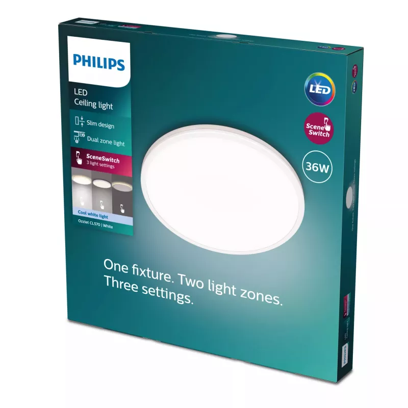 Philips Functional Ozziet 36 W LED lubinis šviestuvas, apvalus 500 mm, baltas, su integruotu šviesos šaltiniu