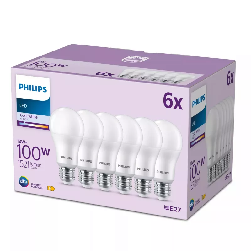 LED lemputė Signify Philips 13W (atitinka 100W) A67 E27 1521 lm 4000K šalta balta šviesa 6 vnt.