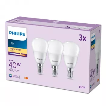 LED lemputė Philips Candle 40W P45 E14, 3 vnt., 4.9 W, 40 W, E14, 470 lm, 15000 h, šilta balta