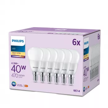 Philips Candle 40W P45 E14 x6 LED lemputė, 4.9 W, 40 W, E14, 470 lm, 15000 h, Šilta balta