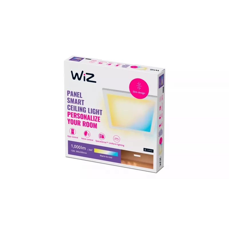 Signify WiZ Panel Ceiling 12 W Square protingas lubinis LED šviestuvas, 12W, Wi-Fi, 300×300×42 mm, baltas