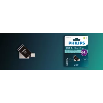 Philips FM64DC152B/00 USB atmintukas 64 GB USB Type-C 3.2 Gen 1 (3.1 Gen 1) Juoda