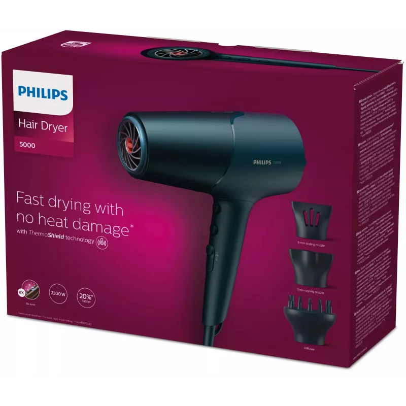 Philips 5000 serijos BHD512/20 plaukų džiovintuvas, mėlynas, su pakabinimo kilpa, 2300 W, 220-240 V
