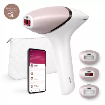 IPL plaukų šalinimo prietaisas Philips Lumea 9000 Series BRI955/01 — SenseIQ, akumuliatorinis, aukso/baltos spalvos, visos kojos 8,5 min