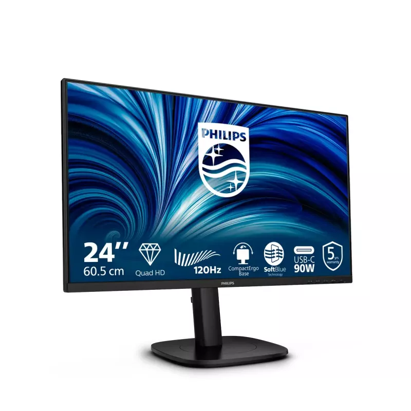 Monitorius Philips 24B2U3601 23,8 colio (60,5 cm) IPS Quad HD 2560x1440, USB 3.2 šakotuvas, USB-C, garsiakalbiai, aukščio reguliavimas, VESA, juodas