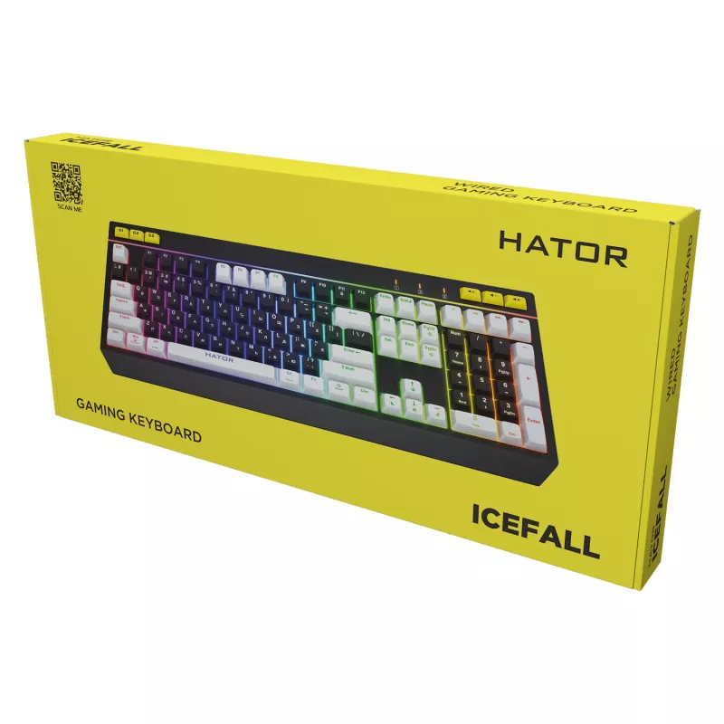 HATOR Icefall klaviatūra žaidimams USB membraninė QWERTY JAV anglų juoda RGB LED