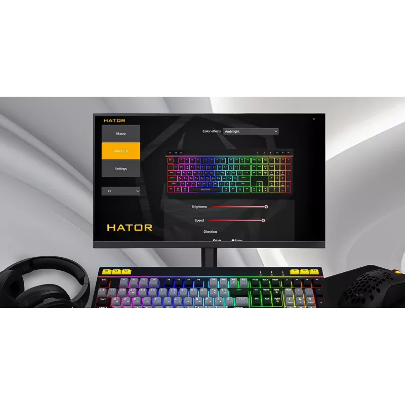 HATOR Icefall klaviatūra žaidimams USB membraninė QWERTY JAV anglų juoda RGB LED