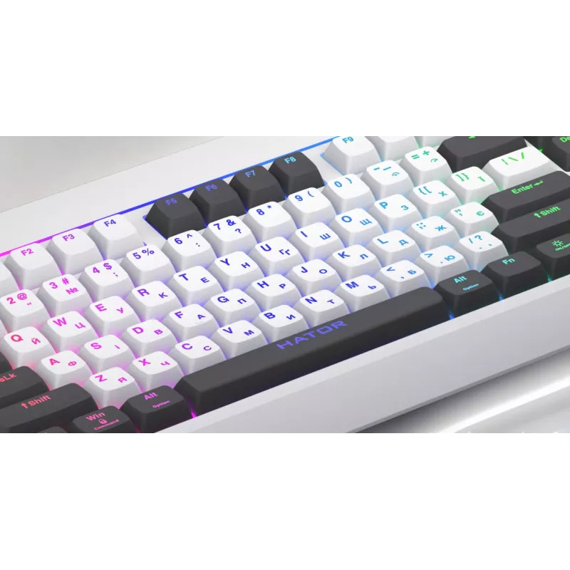 HATOR Icefall klaviatūra žaidimams USB membraninė QWERTY JAV anglų juoda RGB LED